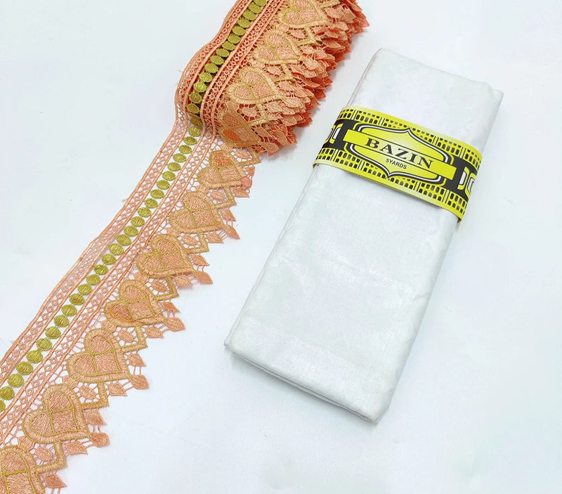 New White And Gold African Lace Fabric