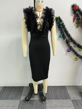 New Vintage Chic Black Women Midi Dress