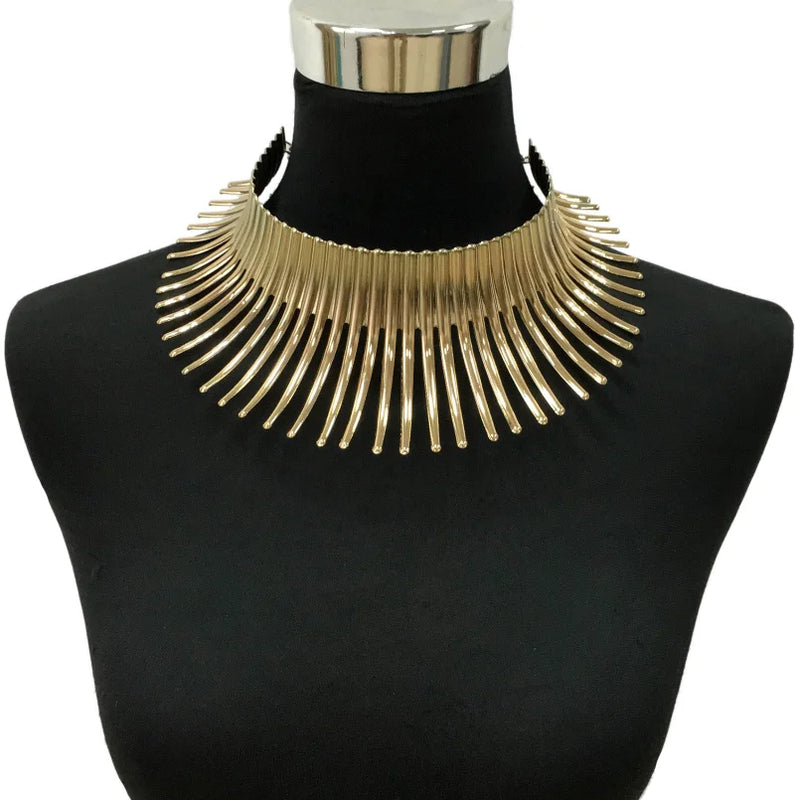 Women Statement Metal Geometric Collar Necklace Jewelry