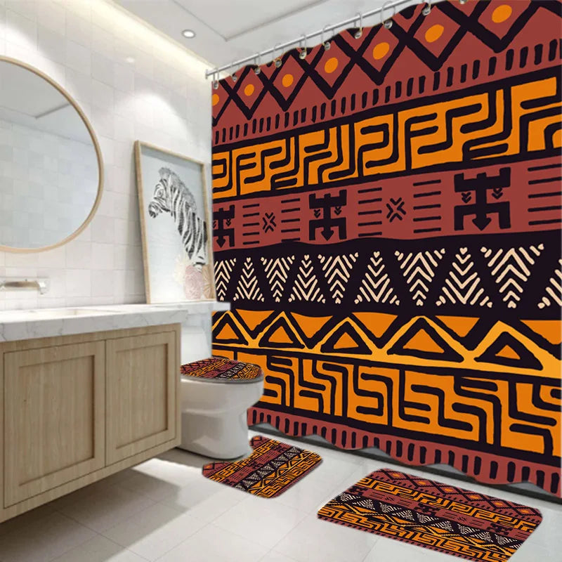 Ethnic Tribal Bohemian Geometric Bathroom Shower Curtain Set