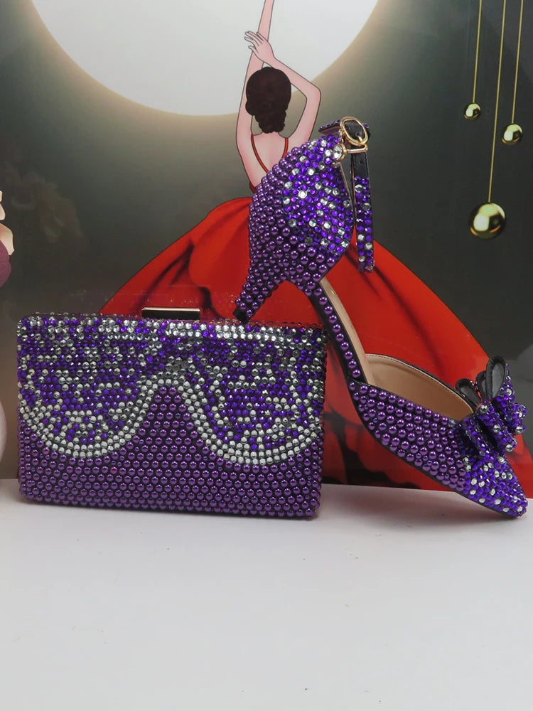 New arrival Purple Pearl Bridal shoes and Bag Set