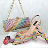 Women's Matching Big Crystal Party Shoes And Bag Set