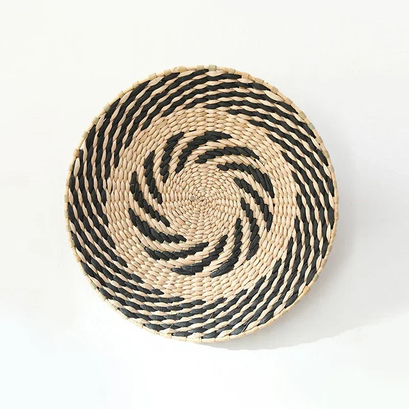 New Boho Straw Woven Wall Basket Plate Hanging Decor