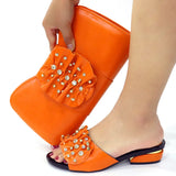 Orange  Lower Heels Shoes And Bag Set