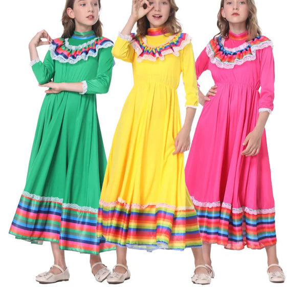 Girls Colorful Mexico Flamenco Dance Dress