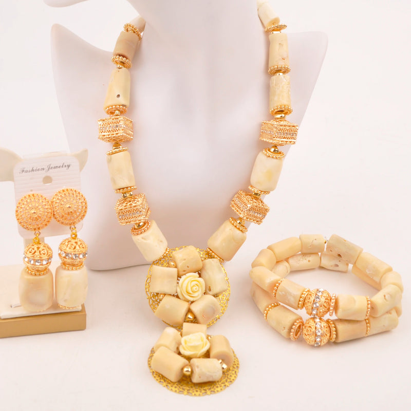 Original Orange Coral Beads Necklace Set