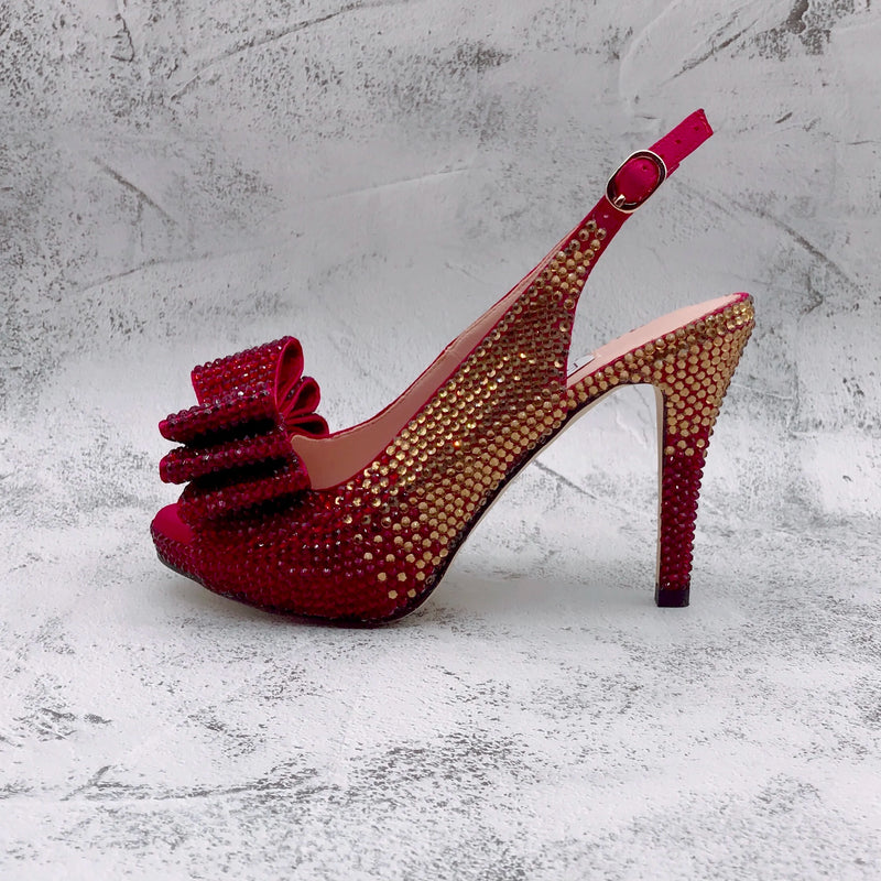 New Slingbacks Winered Gold Rhinestones  Shoes With Matching Bag Set