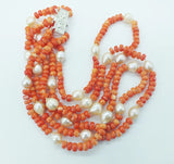 New natural orange coral pearl necklace