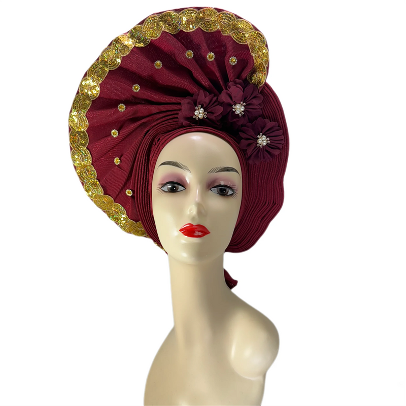 New High Quality 3D Nigerian Wedding Women Auto Gele Turban