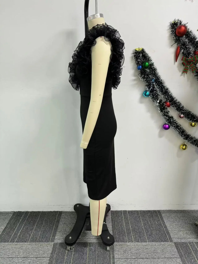 New Vintage Chic Black Women Midi Dress