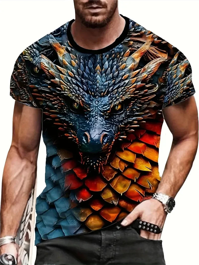 Mens Dragon Print Cotton Blend T-shirt