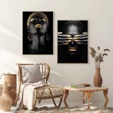 African Art Black And Gold Woman Oil Painting Poster