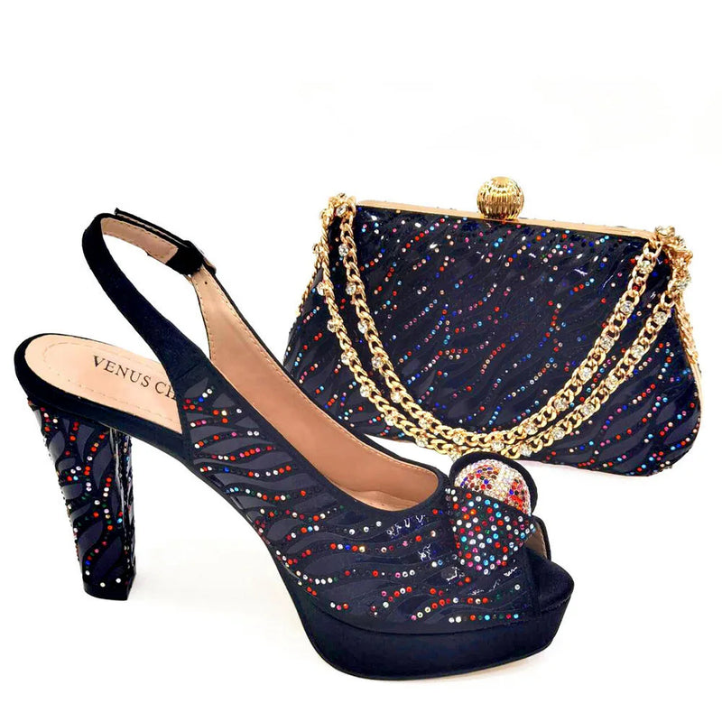 New Nigerian Style Rhinestone Fashion Shoes And Bags Set