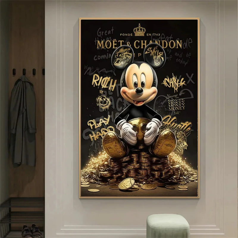 Rich Micky Golden Canavs Painting on the Wall Art