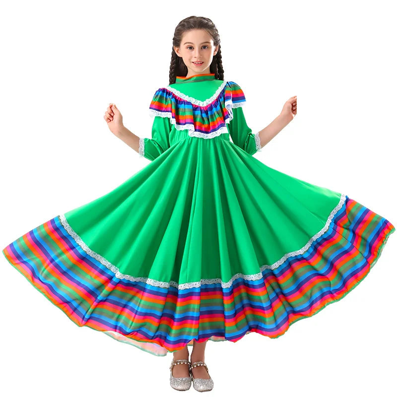 Girls School Stage Cosplay Costume Mexican Ethnic Dance Dress