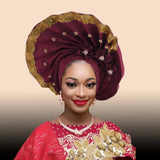 New High Quality 3D Nigerian Wedding Women Auto Gele Turban