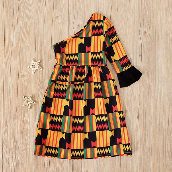 Autumn African Bohemian style off-the-shoulder one-sleeved dress