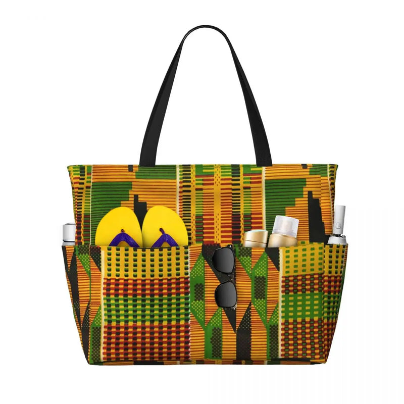 Women Large Capacity African Wax Design Gym Beach Travel Bags