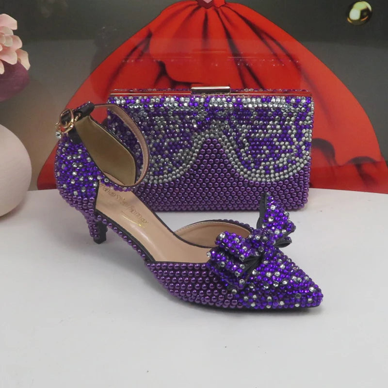 New arrival Purple Pearl Bridal shoes and Bag Set