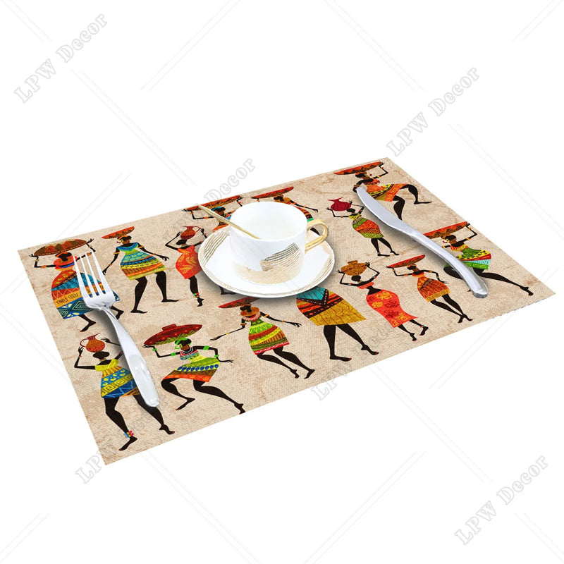 Ethnic African Women Printed Cotton Linen Table Napkin