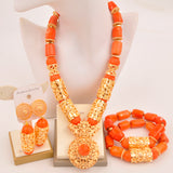 Original Orange Coral Beads Necklace Set