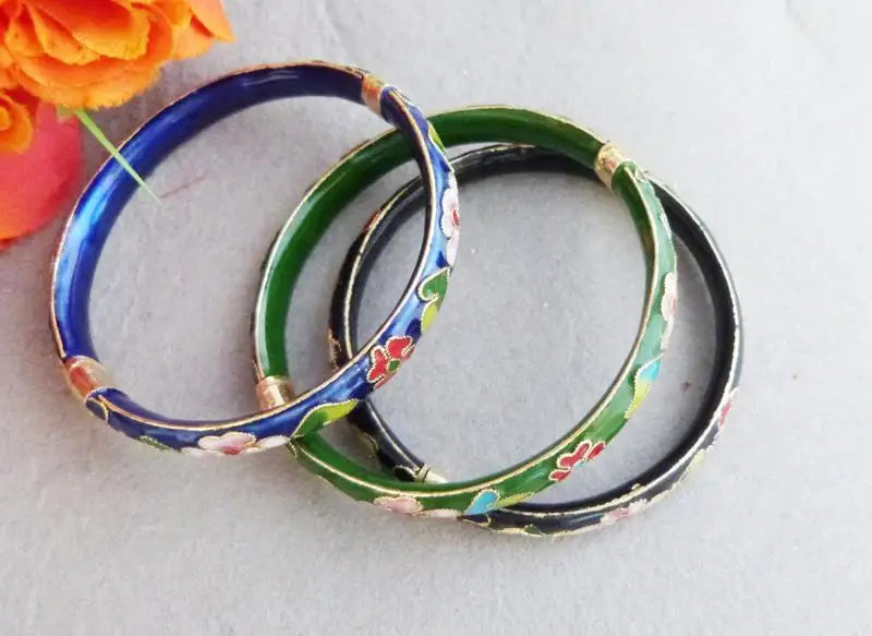 3Pcs Stunning Chinese Handmade Cloisonne Enamel Cuff Bracelet