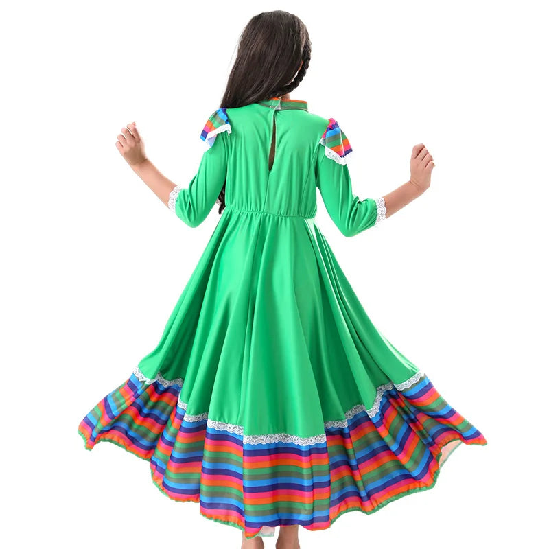 Girls School Stage Cosplay Costume Mexican Ethnic Dance Dress