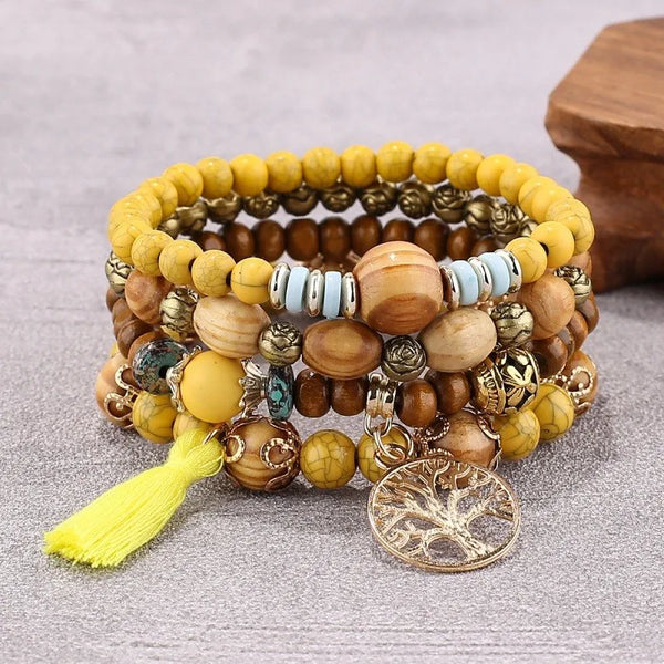 New Boho Charm Wood Beaded Bracelet Set