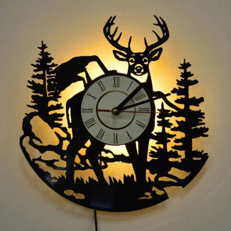 New Forest Deer Vinyl Record Wall Clock Remote Control Art