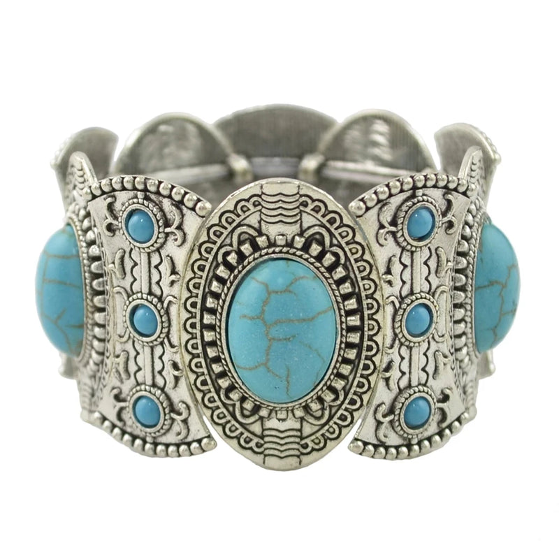 Tribal Ethnic Bohemian Vintage Metal Stone Coin Bracelet