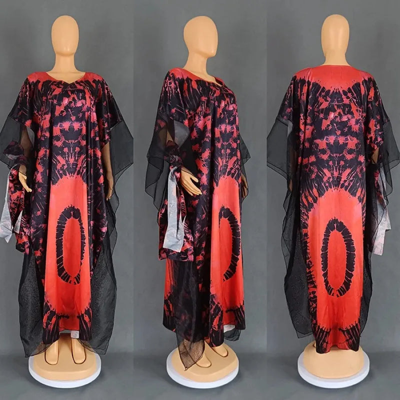 Summer Kaftan African V-neck Polyester Plus Size Long Maxi Dress