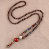 New Nepal Buddhist Mala Wood Beads Pendant & Necklace