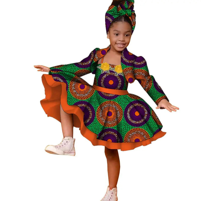 3pcs Set African Kids Gril Dashiki Dress