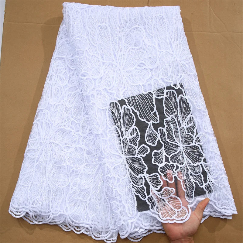 African Milk Silk Mesh Lace Sequins French Net Lace Fabric