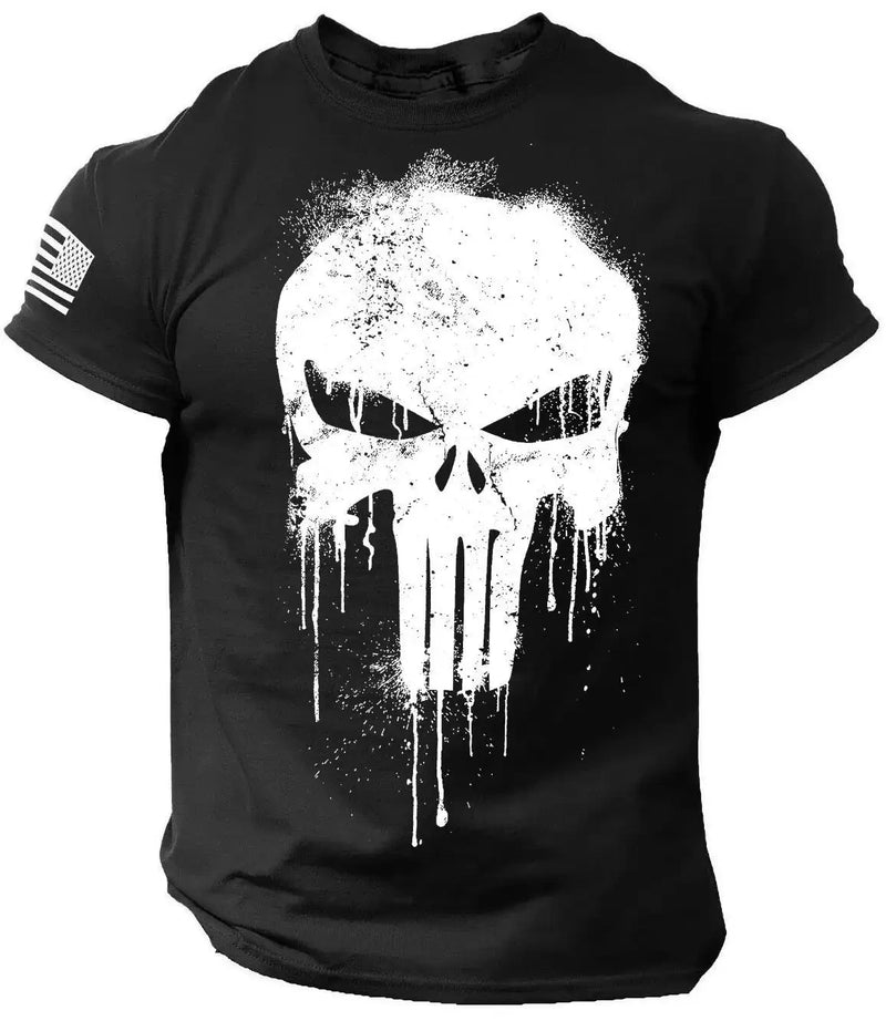 3D Print Military Patriotic Skull Dropped T Shirt