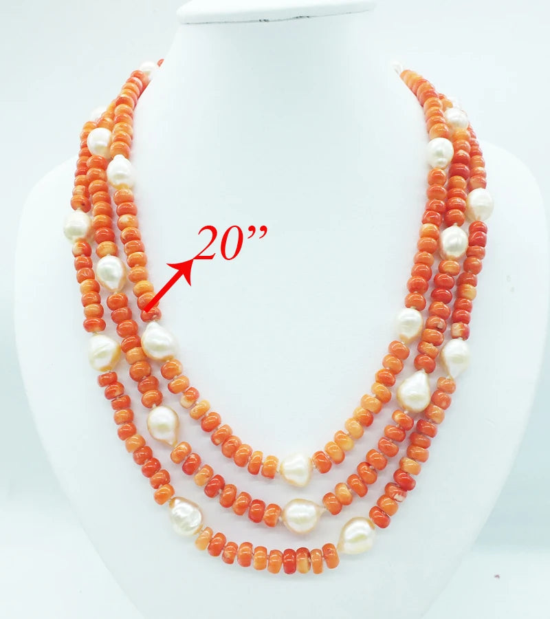 New natural orange coral pearl necklace