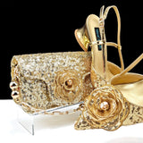 New Arrival Elegant Full of Rhinestone Flower Design Style Shoes and Bag Set