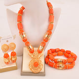 Original Orange Coral Beads Necklace Set