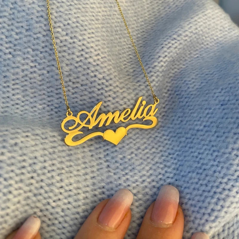 New Custom Heart Ribbon Name Necklaces