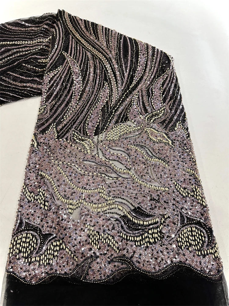 High Quality Embroidered Nigerian Luxury Heavy Beaded Lace Fabric