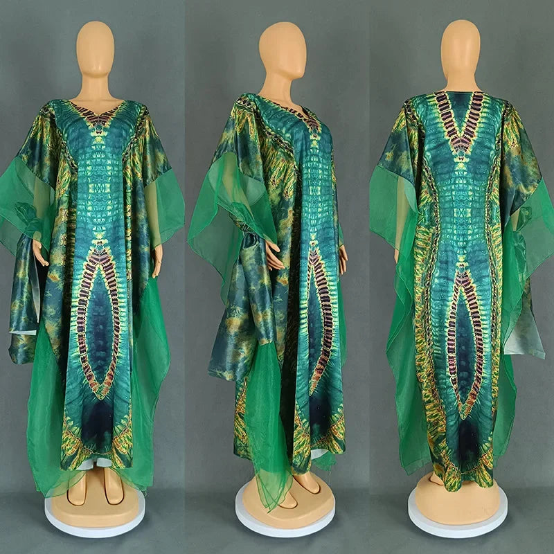 Summer Kaftan African V-neck Polyester Plus Size Long Maxi Dress