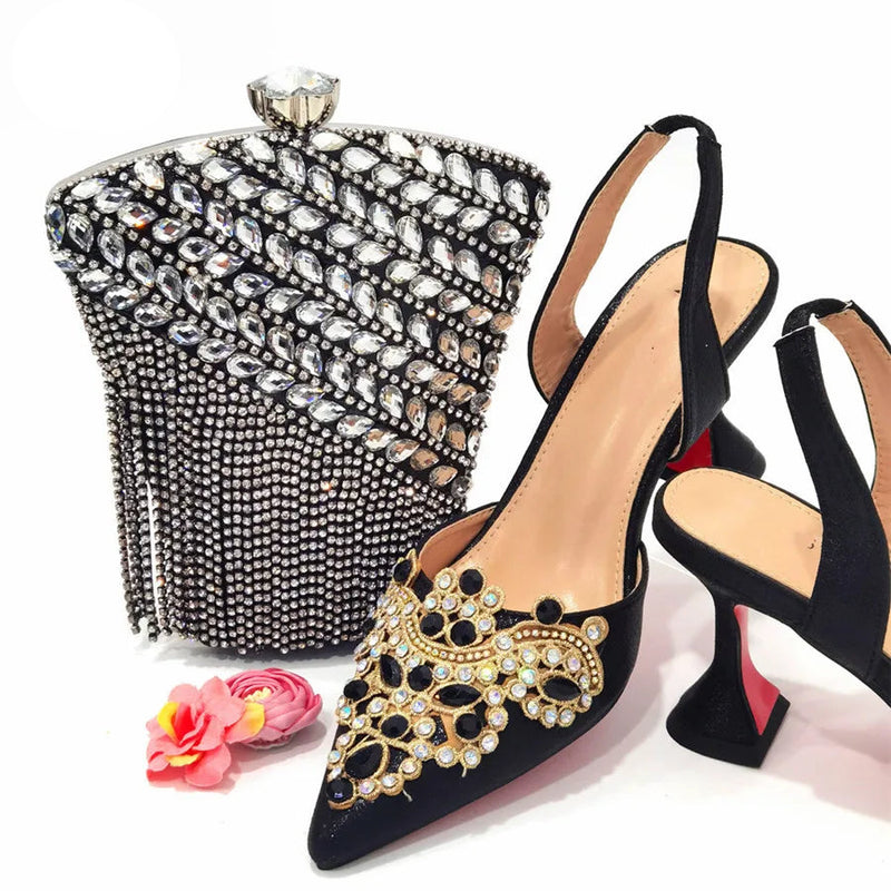 New Gold Woman Shoes And Bag Set