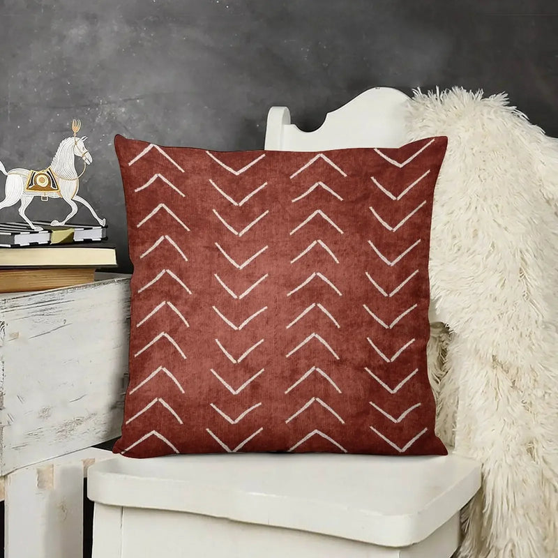 African Mud Cloth Boho Arrows White and Rust Pillow Decorative