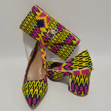 African Women Block Shoes With Match Bag