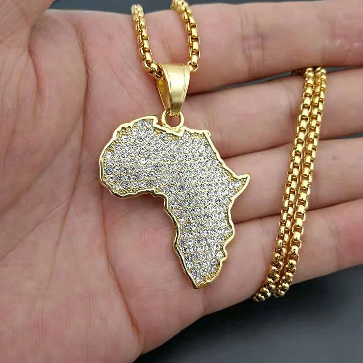 New Hip Hop Africa Map Pendant Necklace