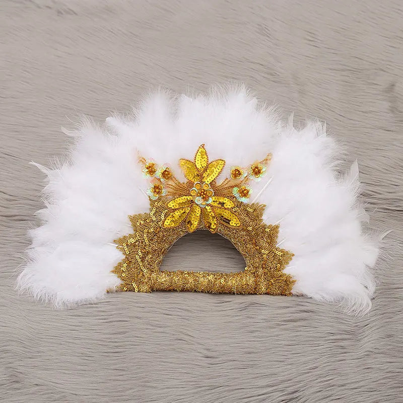 European Bride Holding White Feather Fan