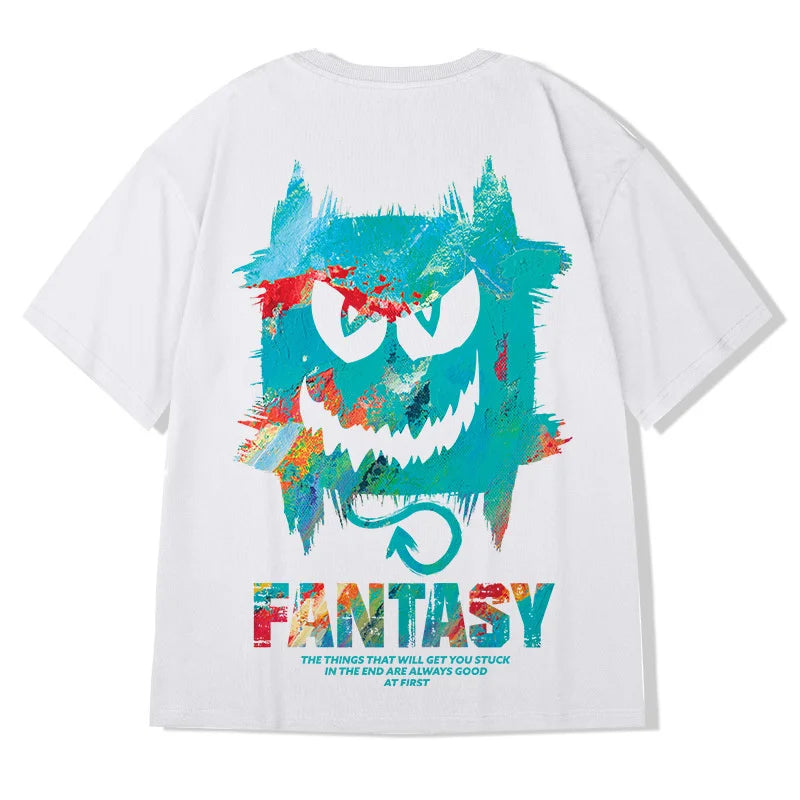 Harajuku Devil Graffiti Print Oversized Tee Shirts