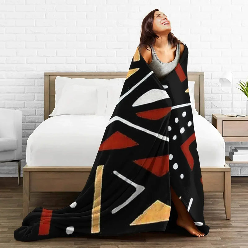 African Bogolan Mudcloth Pattern Blanket