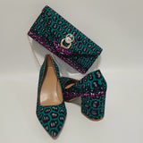 African Women Block Shoes With Match Bag