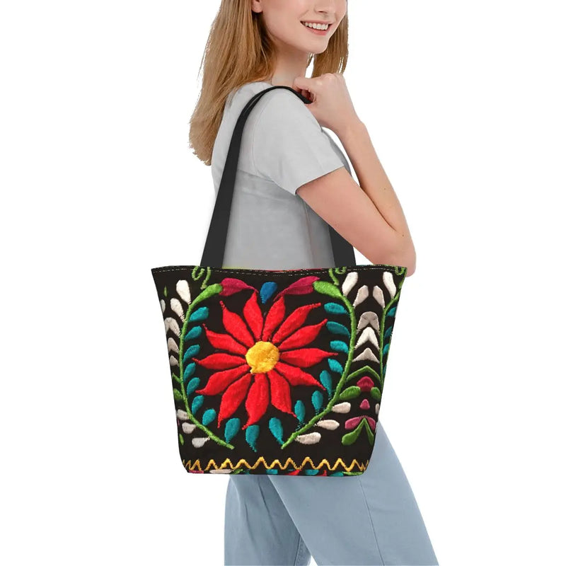 New Mexican Spanish Embroidery Flowers Tote Bags